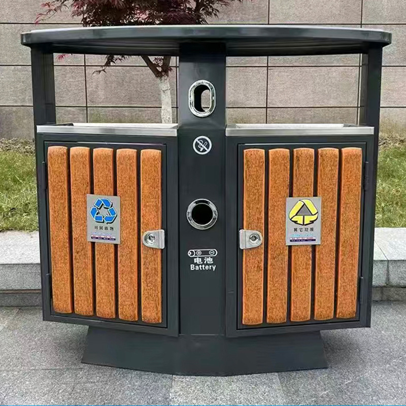 鍍鋅板分類戶外垃圾箱 公園小區(qū)室外雙桶垃圾桶 大號(hào)景區(qū)垃圾桶