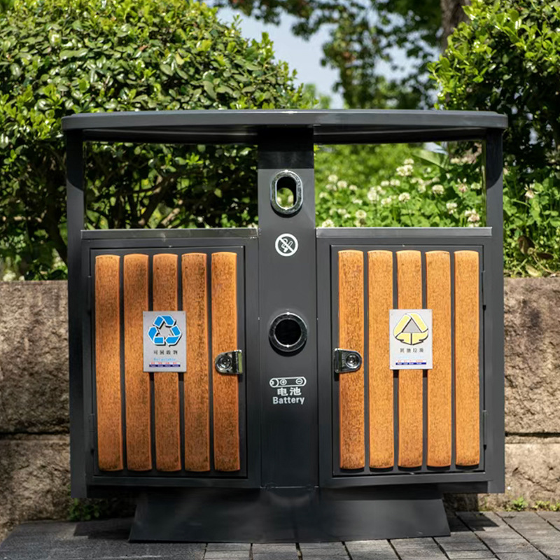 鍍鋅板分類戶外垃圾箱 公園小區(qū)室外雙桶垃圾桶 大號(hào)景區(qū)垃圾桶