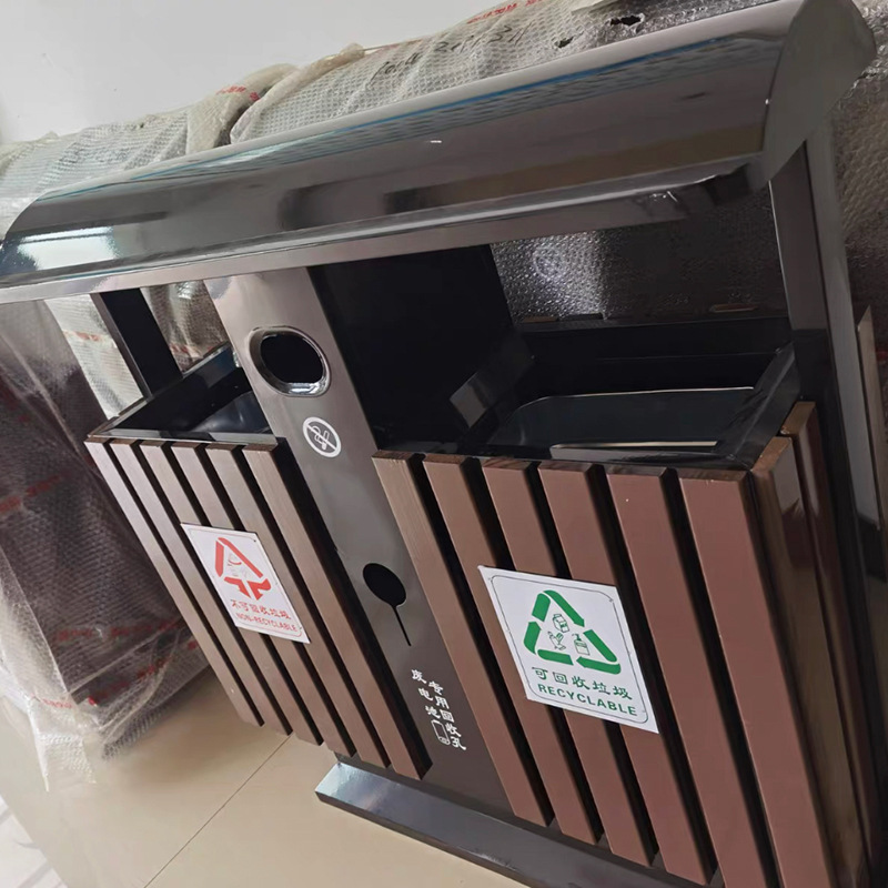 鍍鋅板分類戶外垃圾箱 公園小區(qū)室外雙桶垃圾桶 大號(hào)景區(qū)垃圾桶